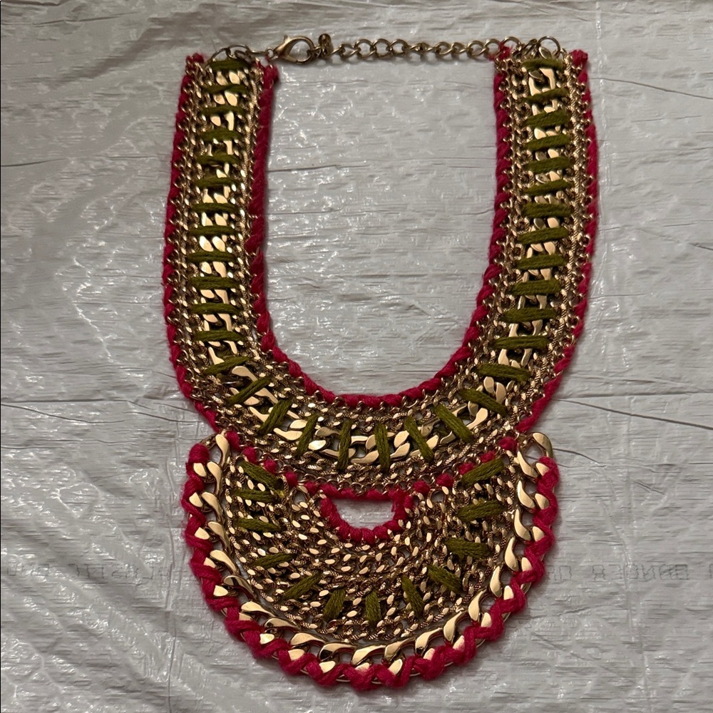 Anthropologie Gold and Pink Statement Necklace